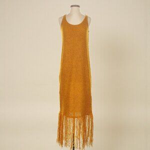 Zara Fringed Midi Dress in Mustard Yellow (Size Small)